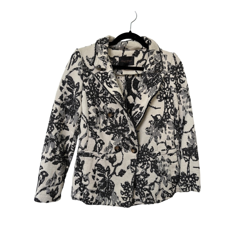 Luna Allegra Italy Black White Floral Tapestry Double Breasted Blazer Small